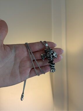 Silver gothic cross necklace with skull